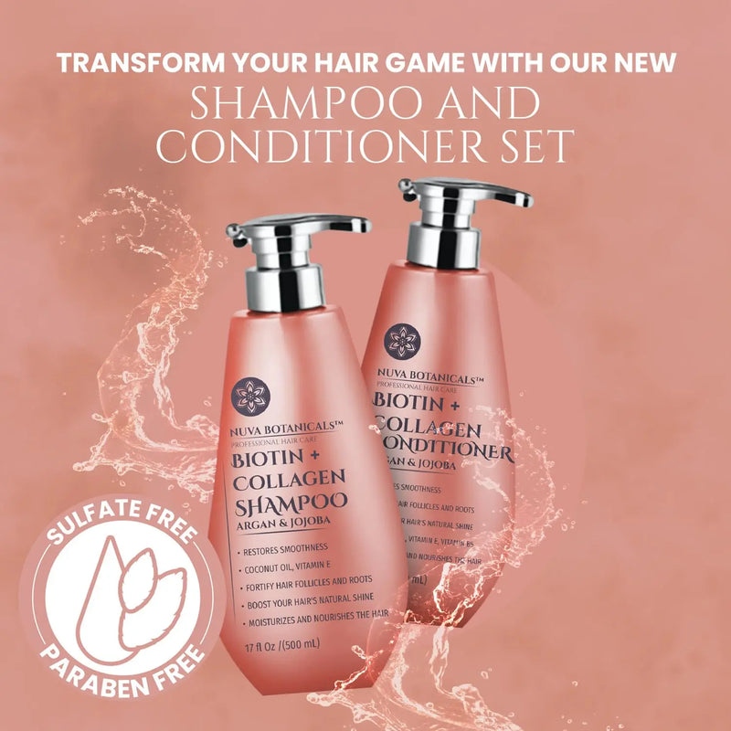 Biotin and Collagen Hair Growth Set - Shampoo and Conditioner for Women with Coconut Oil, Argan and Jojoba Oil for Thinning Hair (17 Fl Oz) Infinity Warehouse