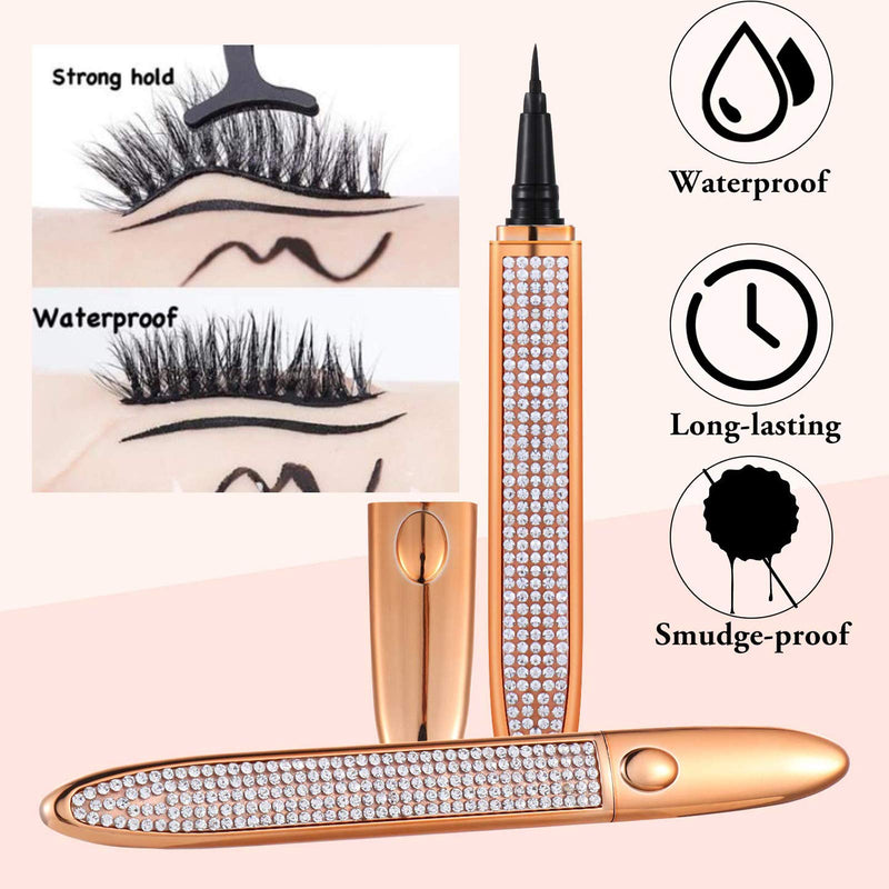 Coosa 2PCS Diamond Self-adhesive Eyeliner Pen Magnetic Eyeliner Kit Quick-Drying Waterproof Longlasting Liquid Eyeliner No Glue Needed (A) Coosa beauty