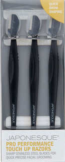 Japonesque Brow Touch Up Razors with Ultra-Sharp Stainless Steel Blades, for Unwanted Facial Hair and Peach Fuzz Removal, Includes Protective Cover for Safe Storage JAPONESQUE
