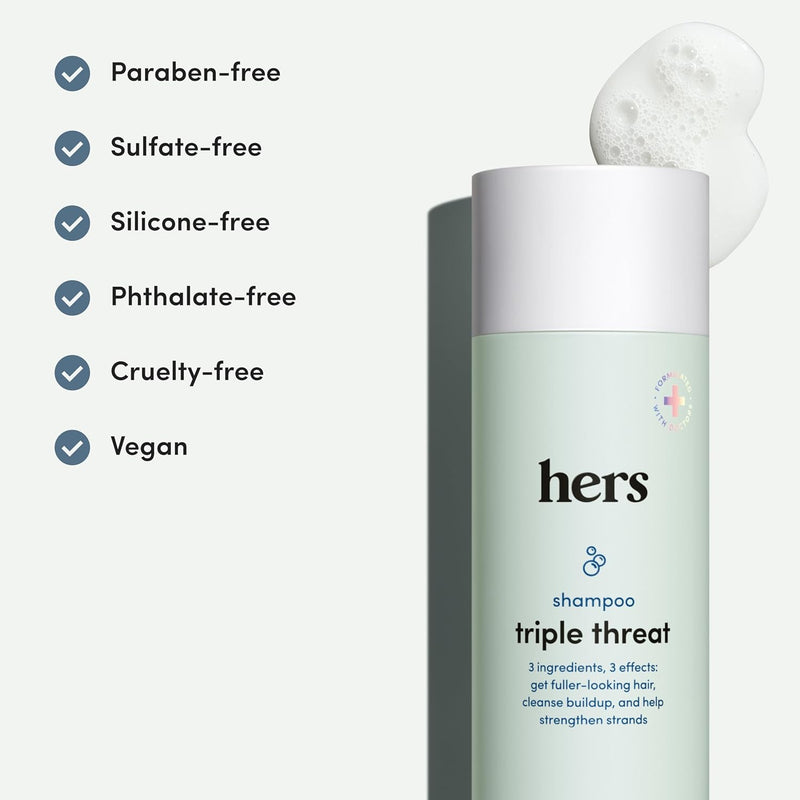 hers triple threat shampoo for hair that feels and looks thicker and stronger with biotin, saw palmetto, pumpkin seed oil, lightly scented with rose, helps control hair shedding, 2 pack, 6.4oz Infinity Warehouse