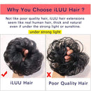 Observe your hair color outdoors! iLUU Wine Red Messy Hairpiece 2pcs/package Scrunchy Scrunchies Elastic Chignon Bun Hairpieces Updo Donut Wavy Synthetic Wig Hair Extensions Hair Bun iLUU