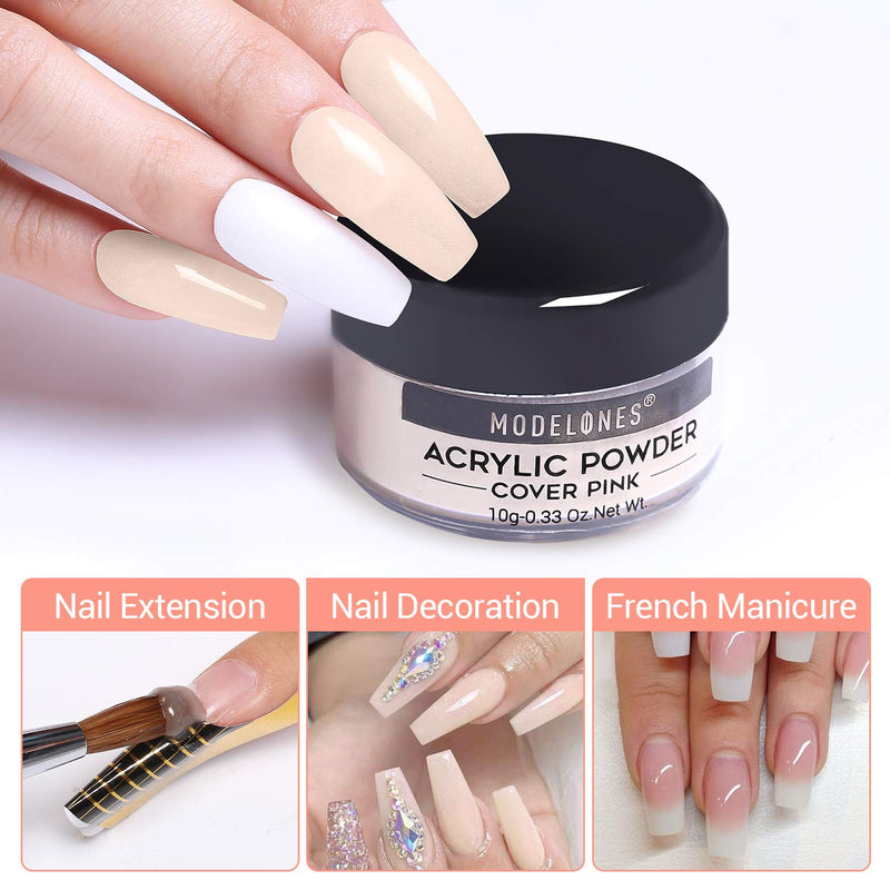 Modelones Acrylic Powder with Professional Liquid Monomer for Nail Extension Clear/White/Nude All in One Kit with Carrier Bag Acrylic Nail Brush Nail Form No Need Nail Lamp, MMA Free Monomer modelones Store