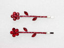 Faship A Pair Of Red Rhinestone Crystal Floral Hair Clips 2 Pcs Pins Faship