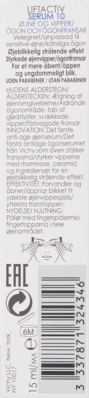 Vichy LiftActiv Serum 10 Eyes and Lash Serum Anti Aging Eye Cream Moisturizer and Eyelash Serum Lash Conditioner and Anti Wrinkle Eye Cream for Fine Lines and Crow's Feet Safe for Sensitive Skin Vichy