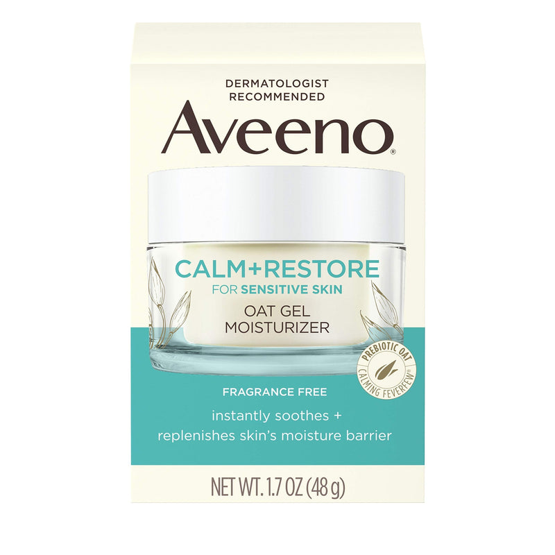 Aveeno Calm + Restore Oat Gel Facial Moisturizer for Sensitive Skin, Lightweight Gel Cream Face Moisturizer with Prebiotic Oat and Feverfew, Hypoallergenic, Fragrance- and Paraben-Free, 1.7 oz Aveeno