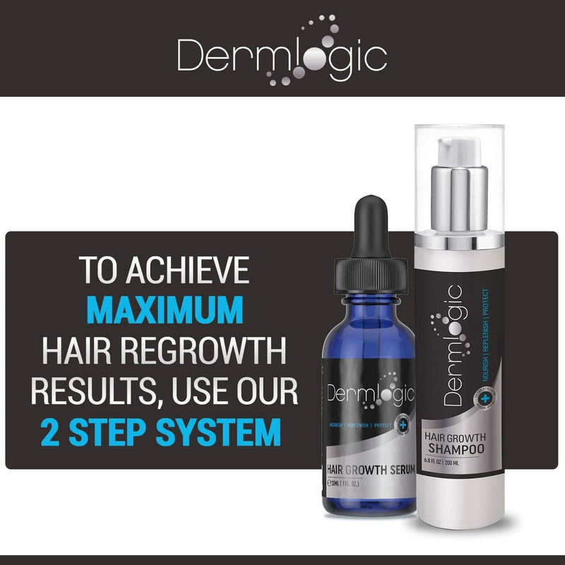 Hair Growth Serum-Extra Strength DHT Blocker - Stimulates & Repairs New Follicle Regrowth. Grow Stronger, Thicker, Fuller, Longer, Healthier Hair. For Men & Women with No Side Effects. Dermlogic