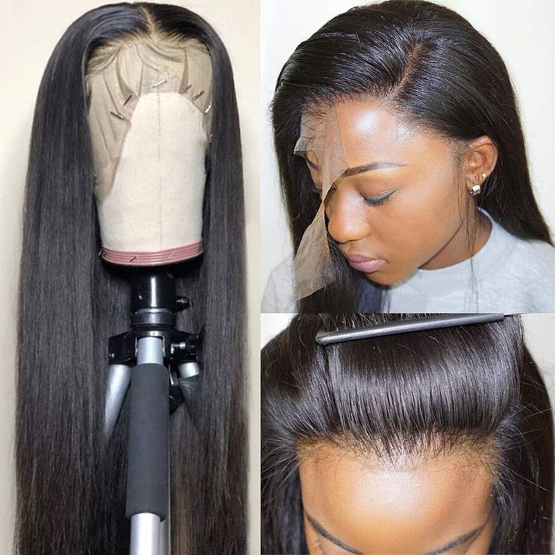unique beauty Straight Lace Front Wigs Human Hair 9A Brazilian Virgin Human Hair 13x4 Lace Frontal Wigs Human Hair 150% Density Pre Plucked with Baby Hair For Black Women Natural Color (28 inch) Generic