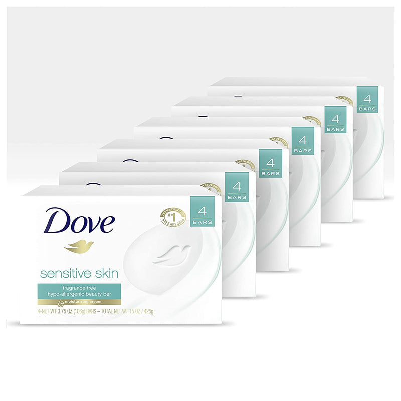 Dove Moisturizing Beauty Bar for Softer Skin, Fragrance-Free, Hypoallergenic Beauty Bar Sensitive Skin Effectively Washes Away Bacteria While Nourishing Your Skin 3.75 oz 4 Bars, Pack of 6 Dove Store