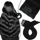Moresoo Seamless Hair Extensions Clip in Human Hair 14inch Black Hair Clip in Hair Extensions Remy Hair