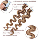 20 PCS Rooted Tape In Hair Extensions Human Hair Invisible Seamless Skin Weft Body Wave Highlight Double Side Tape Hair Extensions Wavy For Women (24'',50g/20pcs,