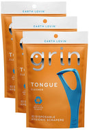 GRIN Tongue Cleaner, 32 Count, Disposable Tongue Cleaner, Hygienic Scraper, Recycled Plastic, Clean Tongue, Promote Fresh Breath, Includes Safe Fold- Back Tooth Pick (Pack of 3) Infinity Warehouse
