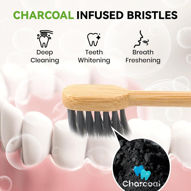 Bamboo Electric Toothbrush Replacement Heads Compatible with Lumineux, Soft Charcoal Infused Bristles