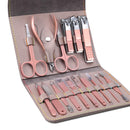 Leipple Manicure Set Professional Nail Clipper Kit Pedicure Kit - 16 pcs Stainless Steel Grooming Kit - Nail Care Tools with Luxurious Leather Travel Case (Silver Grey) Leipple