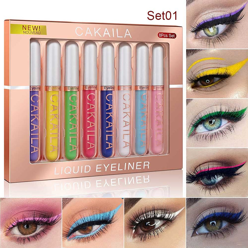 8 Pcs Colored Liquid Eyeliner Colorful Set Delineadores De Colores Para Ojos Delineador White Blue Purple Eyeliner Liquid For Party Festival Waterproof Long Lasting Quick Dry Eyes Makeup Kit BINGBRUSH