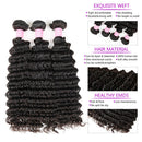 Brazilian Deep Wave Virgin Human Hair Bundles with Middle Part Lace Closure 4×4 Lace Mixed Length Hair Bundles Natural Color for Black Women Miss GAGA (20 22 24 26+18) Miss GAGA Store