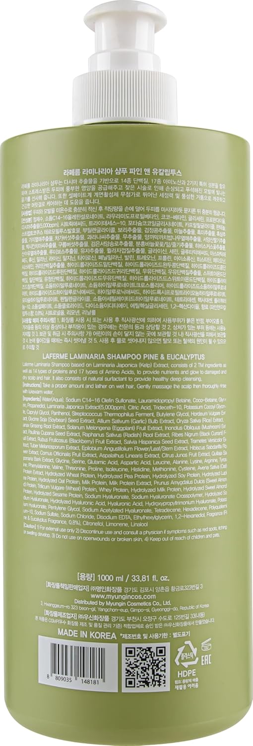 laferme Laminaria Shampoo with Organic Ingredient, Korean Clarifying Shampoo, Hydrating for Dry Hair, Strengthening for Weak Hair, Sulfate & Paraben-Free, for Women & Men, 33.8 FL OZ, Pine Eucalyptus Infinity Warehouse