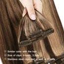 Benehair Highlighted Clip in Hair Extensions Medium Brown & Dark Blonde 8 inch Remy Human Hair Skin Weft Clip ins Full Head 8pcs 18 Clips Soft Straight Hair for Women Party 8-24 inch Ombre 45g