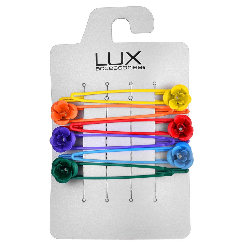 LUX ACCESSORIES Yellow Orange Red Purple Blue Green Set of 5 Floral Hair Pins LUX ACCESSORIES
