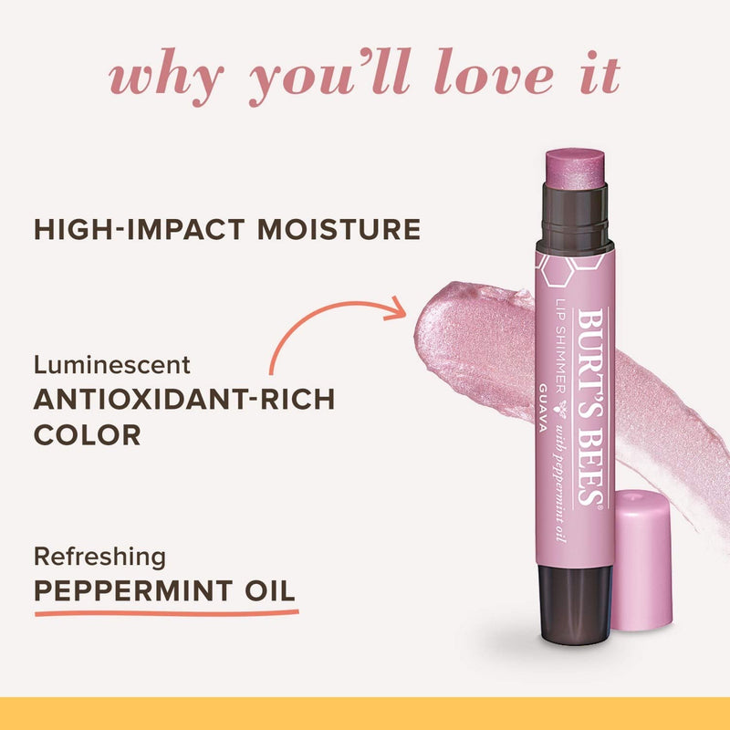 Burt's Bees 100% Natural Moisturizing Lip Shimmer, Guava, 1 Tube Burt's Bees