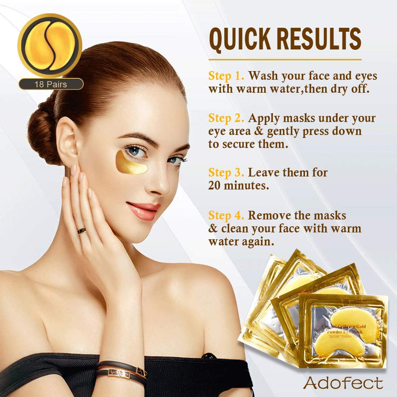 Adofect 25 Pairs 24K Gold Eye Mask Collagen Eye Mask, Under Eye Gel Pads, Under Eye Mask for Deep Moisturizing, Wrinkle, Eye Bags, Dark Circles & Puffiness, Refresh Your Eyes, 25 Pairs Adofect