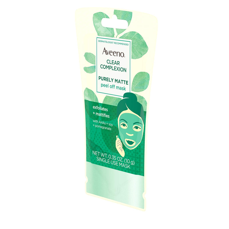 Aveeno Clear Complexion Pure Matte Peel Off Face Mask with Alpha Hydroxy Acids, Soy & Pomegranate for Clearer-Looking Skin, Non-Comedogenic, Paraben- & Phthalate-Free, 0.35 oz Pharmapacks