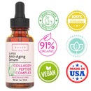 Collagen Face Serum Best Anti Aging Peptide Complex with Matrixyl 3000 and Hyaluronic Acid, Vitamin E, Brightening and Skin Tightening for Glass Skin Bauer Beauty
