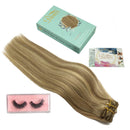 Doores Hair Extensions Clip in Ombre Light Blonde Highlighted Golden Blonde 7pcs 24 Inch Clip in Human Hair Extensions Remy Natural Hair Extensions Straight Thick 120g DOORES Store