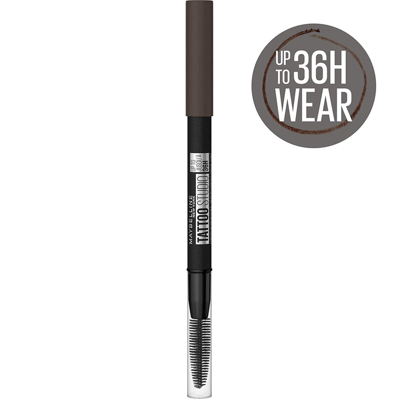 Maybelline TattooStudio Waterproof Eyebrow Pencil, Sharpenable, Longwear, Long Lasting Eyebrow Pencil, Defined Brows, Pigment Brow Pencil, Up to 36HR, Spoolie Eyebrow Brush, Black Brown, 0.026 oz. Maybelline New York
