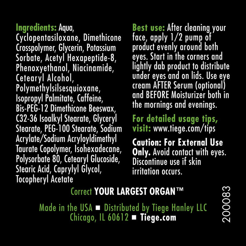 Tiege Hanley Eye Cream for Men (EYES) | Morning and Night | Caffeine to Fight Dark Circles and Wrinkles like a Ninja | Fragrance Free for Sensitive Skin | 0.5 Ounces Tiege Hanley