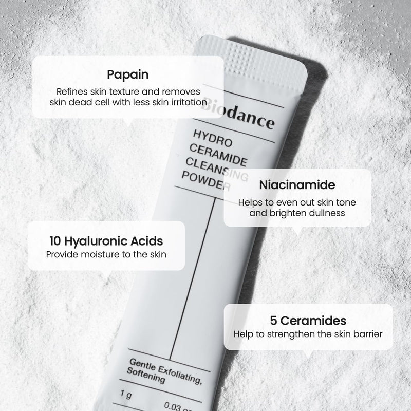 Biodance Hydro Ceramide Cleansing Powder, Gentle Exfoliating Daily Facial Cleanser with Hyaluronic Acids & Ceramides, Enzyme Powder | 0.03 oz x 30ea Infinity Warehouse