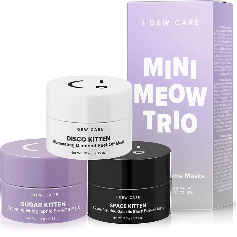 I DEW CARE Mini Meow Trio | Peel Off Face Mask Set: Hydrating Mask, Illuminating Mask, Exfoliating Mask | Korean Skincare, Facial Treatment, Cruelty-free, Gluten-free, Paraben-free I DEW CARE Store