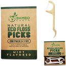 Natural Dental Floss Picks - Eco Friendly Cruelty Free & Vegan Tooth Flossers Pick Set with Biodegradable and Compostable BPA Free Handle & Zero Waste Packaging - 200 Pack (Mint Flavored) BAMBOEARTH Store