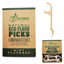 Natural Dental Floss Picks - Eco Friendly Cruelty Free & Vegan Tooth Flossers Pick Set with Biodegradable and Compostable BPA Free Handle & Zero Waste Packaging - 200 Pack (Mint Flavored) BAMBOEARTH