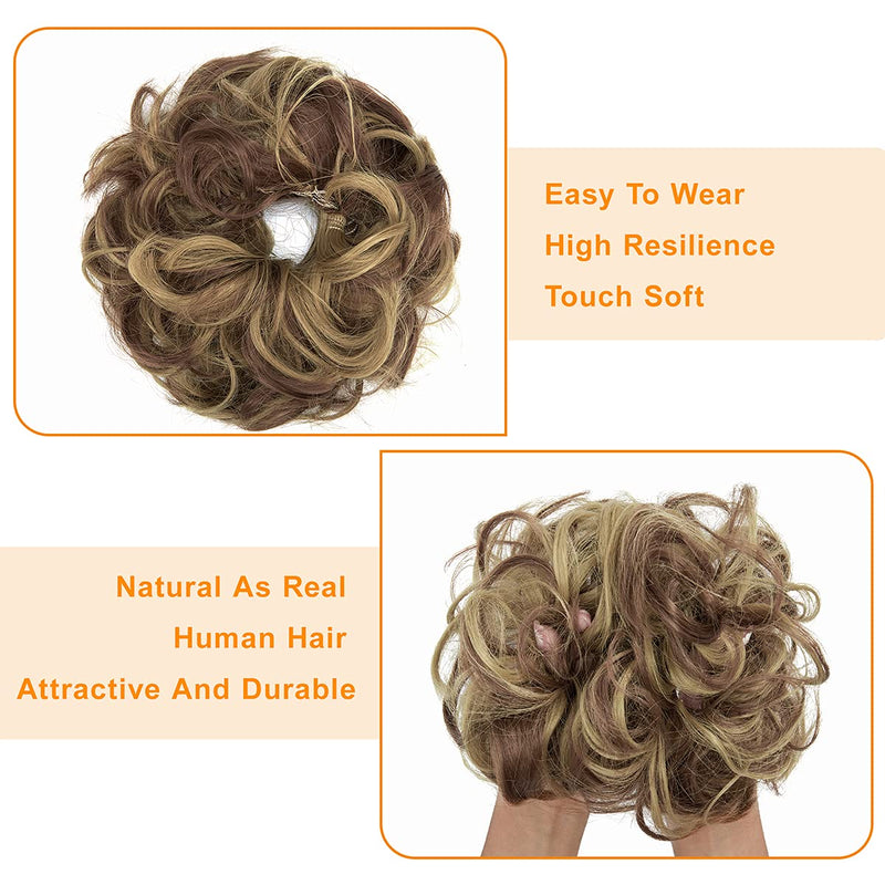 OKHOTY 2PCS Messy Bun Hair Piece Thick Updo Scrunchies Hair Extensions Ponytail Hair Accessories Ash Blonde(Light Brown Mix Ash Blonde) OKHOTY