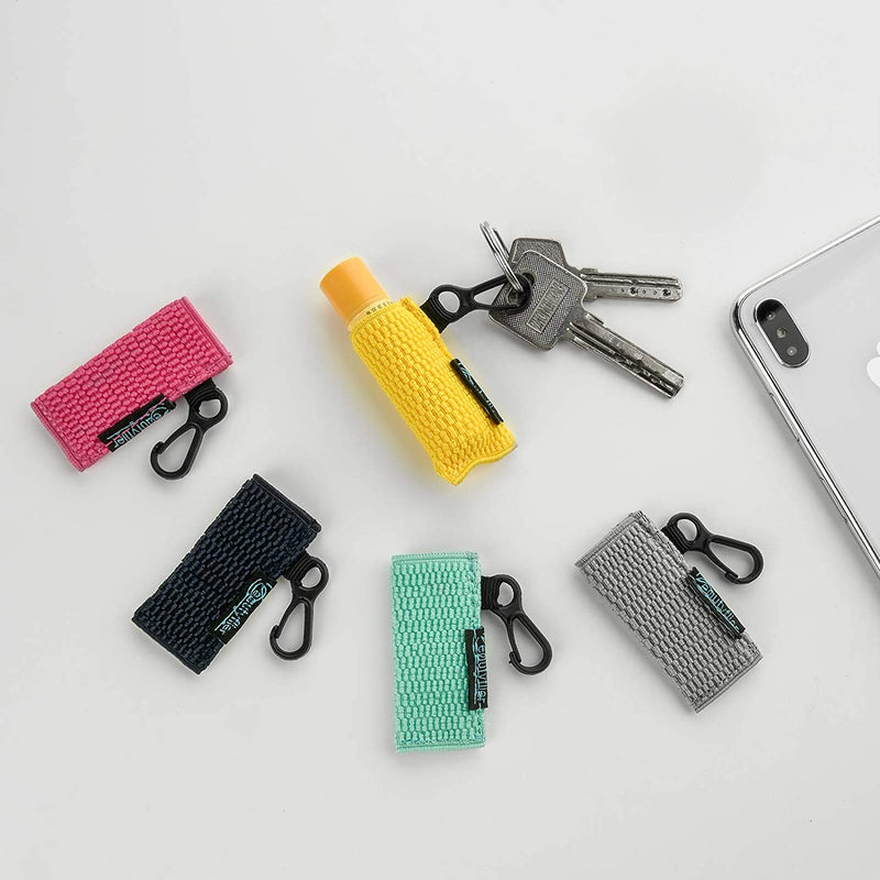 Beautyflier Clip-on Sleeve Chapstick Pouch Keychain Lipstick Holder Elastic Lip Balm Holster Travel Accessories (Hot Pink/Robin Egg Blue/Yellow/Dark Blue/Gray) Beautyflier