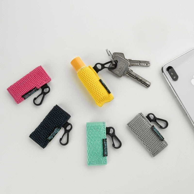Beautyflier Clip-on Sleeve Chapstick Pouch Keychain Lipstick Holder Elastic Lip Balm Holder Travel Accessories (Hot Pink/Robin Egg Blue/Yellow/Dark Blue/Gray) Beautyflier