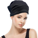 Satin Lined Hair Cover Sleep Cap - Adjustable Stay on No Fading Slouchy Skull Night Sleeping Beanie for Frizzy Natural Curly Hair Protection - Solid Black GB Selected