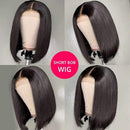 BLY 180% Density Short Bob Lace Front Wigs Straight Human Hair 4x4 Lace Closure Front Wigs For Black Women Brazilian Virgin Hair with Baby Hair Pre Plucked Natural Color(14 Inch) BLY Store