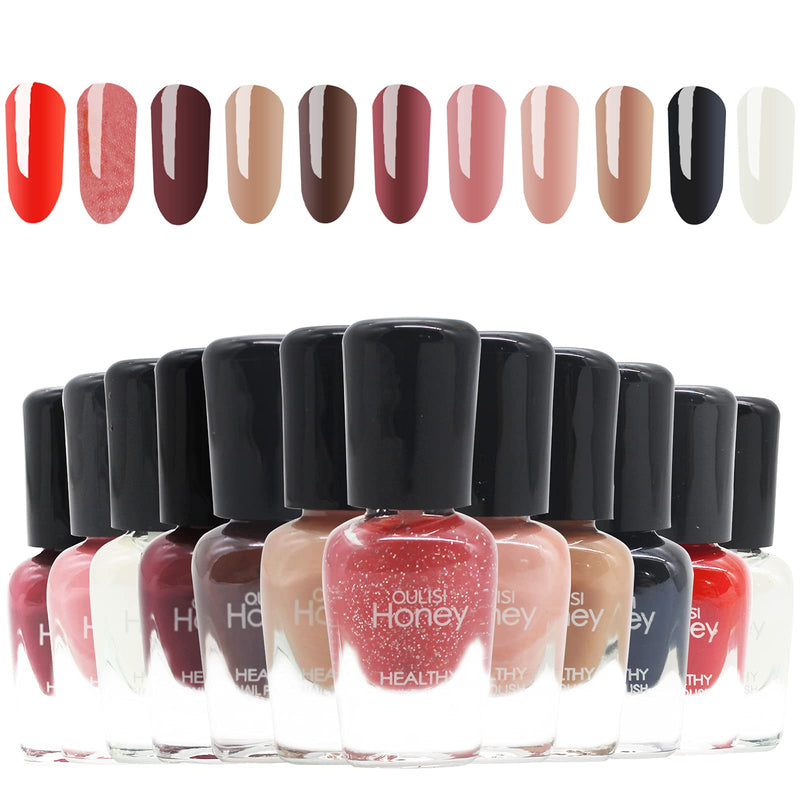OUL'ISI Honey 12 colors Nail Polish Kit Quick Dry Nail Polish Set, DIY Nail Polish Strips,Black&White Nail Polish Water-based Top Coat Nail Polish Easy Peel-off Gift Set for Women,Kids Girls (STYLE-7) OUL'ISI