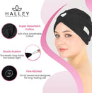 HALLEY Cotton Hair Towel Wrap (3 Packs) Super Absorbent Fast Drying Turbans for Thick, Wet Hair with Button (Black) Infinity Warehouse