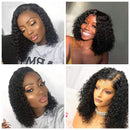 ISEE Hair Lace Front Wigs Human Hair Short Bob Wigs For Black Women Brazilian Kinky Curly Wavy 4x4 Lace Closure Wigs Pre Plucked with Baby Hair 150% Density (14inch) ISEE