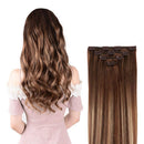 20" Hair Extensions Clip in Human Hair for Women - Silky Straight Chocolate Brown to Honey Blonde Highlight Brown Ombre Hair 75grams 4pieces