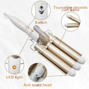 Newlemo 3 Barrel Curling Iron, Crimper Hair Iron -1Inch, Temperature Adjustable Portable Curling Wand, 25mm Hair Crimper Quickly Ceramic Tourmaline for Women/Girl with Heat Resistant Glove(Champagne) Newlemo