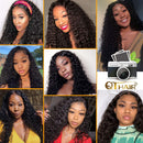 QTHAIR 12A Grade Brazilian Deep Human Hair Bundles with Closure(14" 16" 18"+12"Free Part Lace Closure,Natural Black) 100% Unprocessed Brazilian Virgin Hair Extensions for Black Women QTHAIR