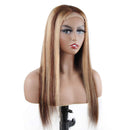 Highlight Colored 4x4 Lace Closure Human Hair Wigs 18 Inch 4/27 Ombre Brown Honey Blonde Brazilian 180% Density Straight Lace Front Wigs Human Hair Pre Plucked with Baby Hair for Black Women V SHOW
