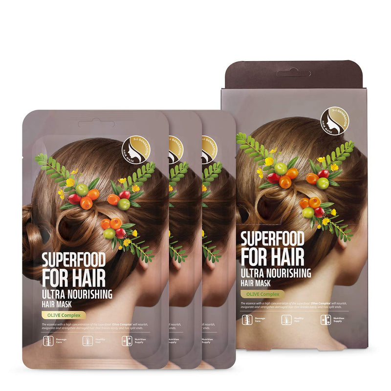 FARMSKIN Superfood for Hair Care Hair Anti-Frizz Treatment Mask Cap Ultra Nourishing Olive Set (Pack of 3), 4.23 Fl Oz FARMSKIN Store
