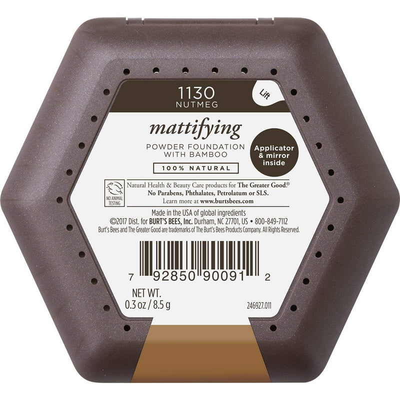 Burt's Bees 100% Natural Origin Mattifying Powder Foundation, Nutmeg - 0.3 Ounce Burt's Bees