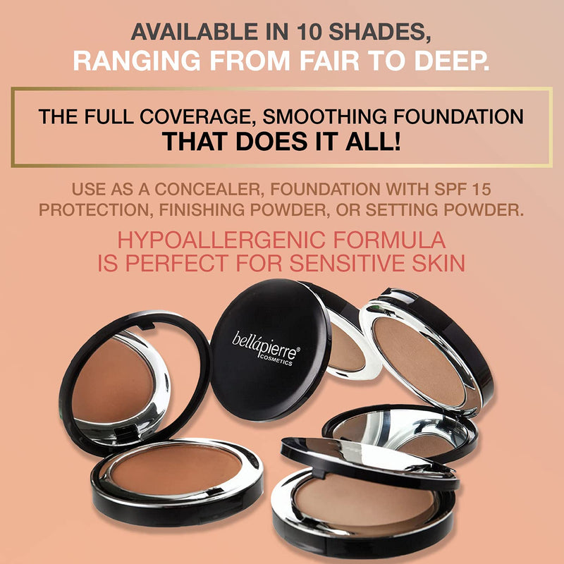 bellapierre 5-in-1 Compact Mineral Foundation SPF 15 | All-Natural Vegan & Cruelty Free Full Coverage Concealer | Hypoallergenic & Safe for All Skin Types | Oil & Talc Free - 0.35 Oz Chocolate Truffle bellapierre
