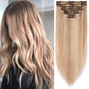 S-noilite Balayage Clip in Human Hair Extensions Thick True Double Weft Clip in Human Hair Full Head 8 Pieces 18 Clips Straight (14 Inch - 120g,Ash Blonde/Bleach Blonde (
