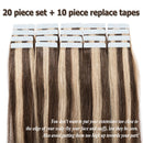 Tape in Human Hair Extensions Highlighted Brown Blonde 20pcs 30g 12 inch Long Remy Hair Seamless Double Sided Tape on Rooted Skin Weft for Women 12inch Medium Brown & Dark Blonde Benehair
